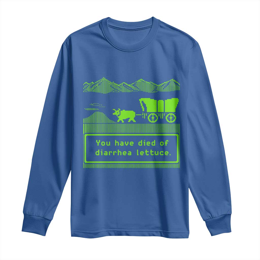 Retro 8-Bit Pixel 80s Game Over Parody Graphic Long Sleeve Shirt You Have Died Of Diarrhea Lettuce
