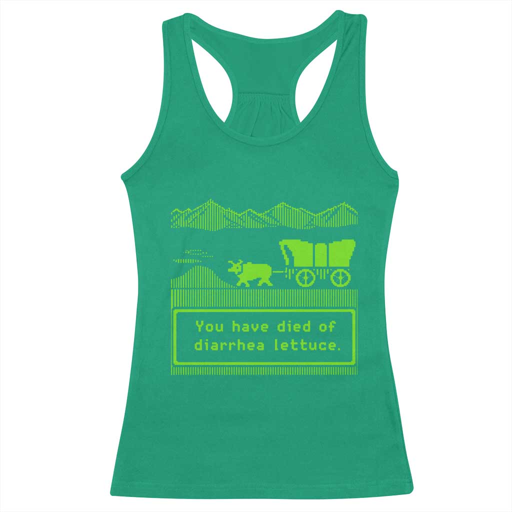 Retro 8-Bit Pixel 80s Game Over Parody Graphic Racerback Tank Top You Have Died Of Diarrhea Lettuce