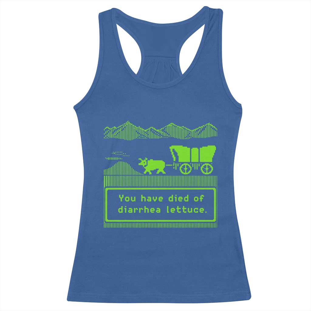 Retro 8-Bit Pixel 80s Game Over Parody Graphic Racerback Tank Top You Have Died Of Diarrhea Lettuce