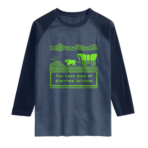 Retro 8-Bit Pixel 80s Game Over Parody Graphic Raglan Shirt You Have Died Of Diarrhea Lettuce