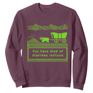 Retro 8-Bit Pixel 80s Game Over Parody Graphic Sweatshirt You Have Died Of Diarrhea Lettuce
