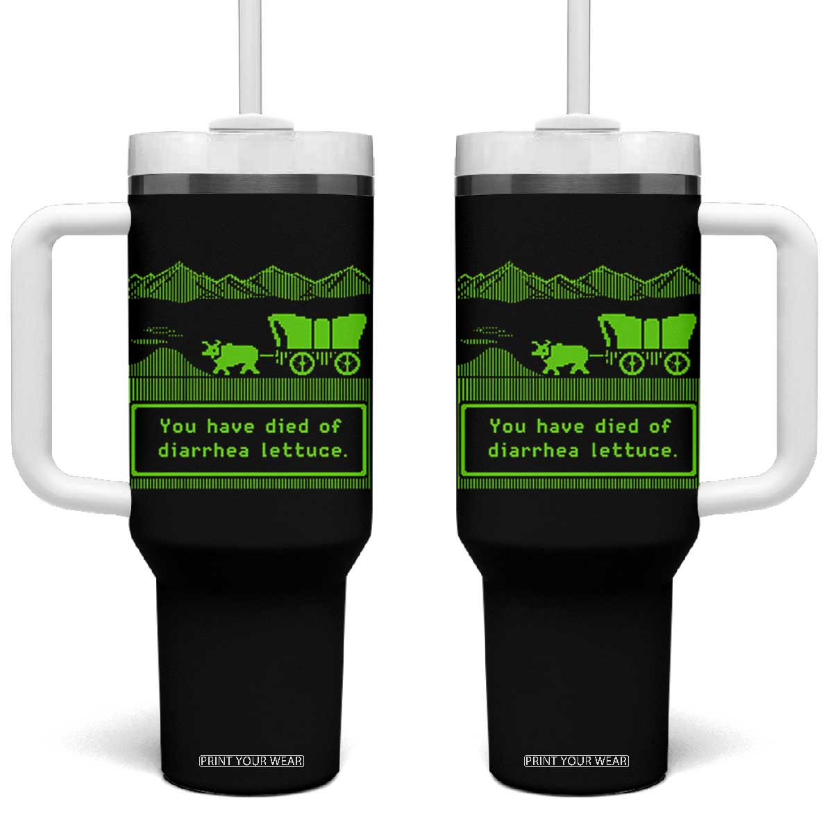 Retro 8-Bit Pixel 80s Game Over Parody Graphic Tumbler With Handle You Have Died Of Diarrhea Lettuce TS02 One Size: 40 oz Black Print Your Wear