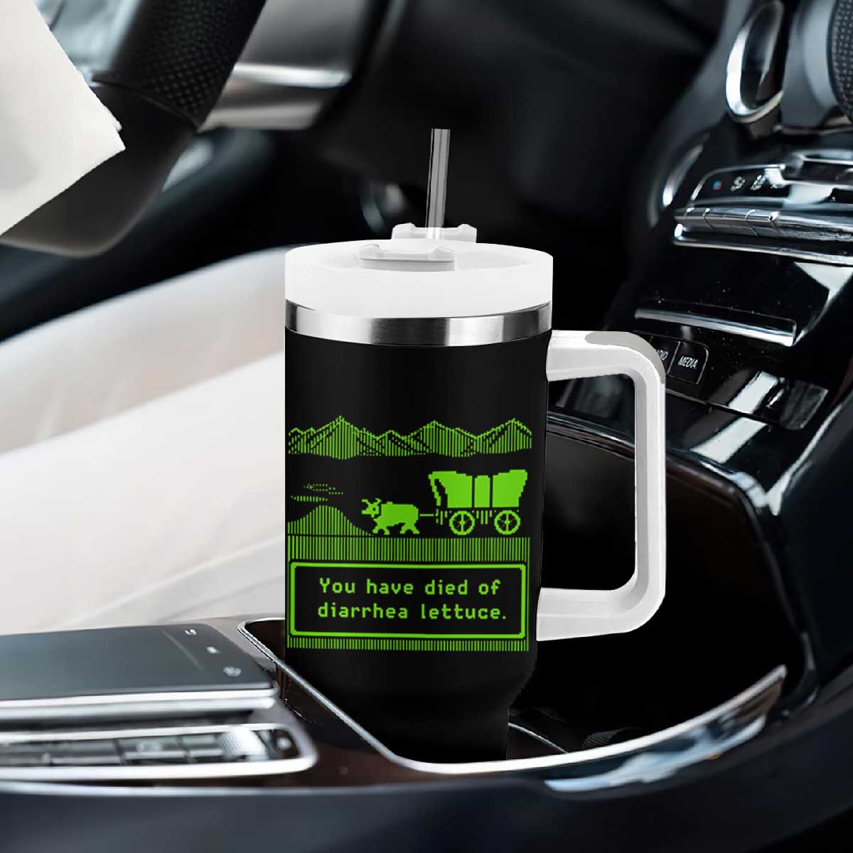 Retro 8-Bit Pixel 80s Game Over Parody Graphic Tumbler With Handle You Have Died Of Diarrhea Lettuce