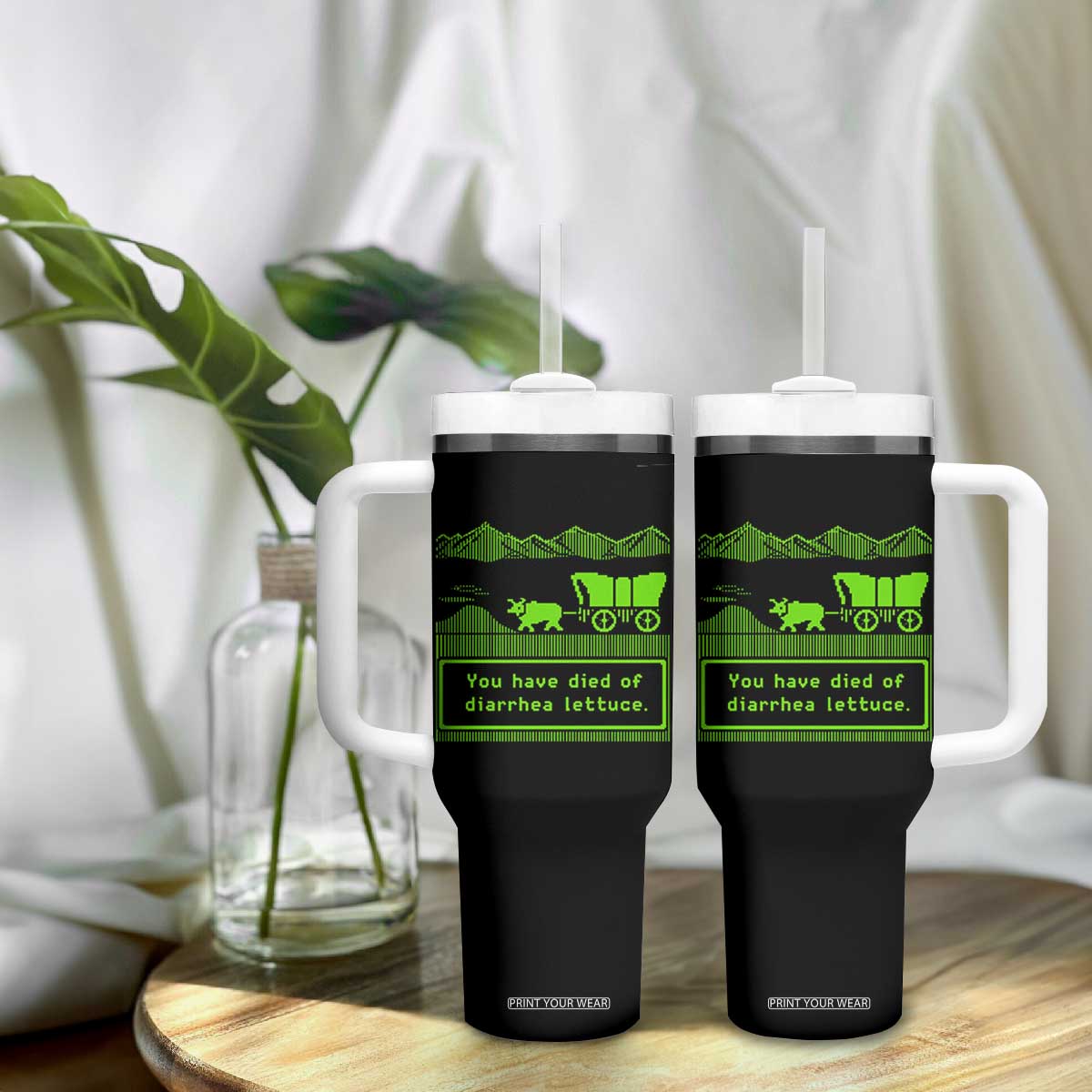 Retro 8-Bit Pixel 80s Game Over Parody Graphic Tumbler With Handle You Have Died Of Diarrhea Lettuce