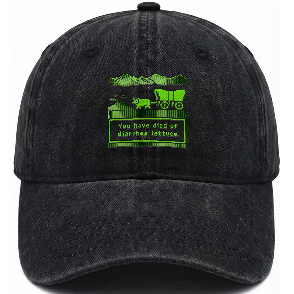 Retro 8-Bit Pixel 80s Game Over Parody Graphic Washed Cotton Baseball Cap You Have Died Of Diarrhea Lettuce TS02 Print Your Wear