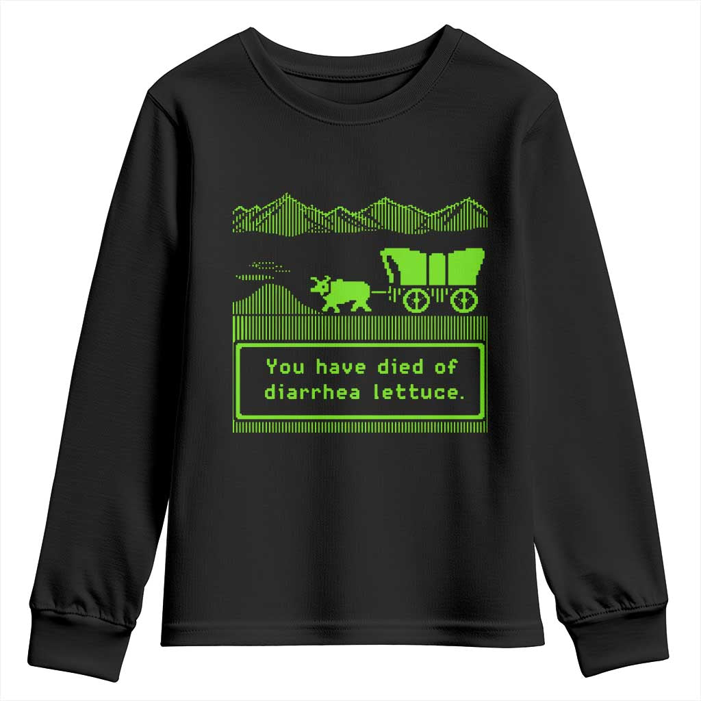 Retro 8-Bit Pixel 80s Game Over Parody Graphic Youth Sweatshirt You Have Died Of Diarrhea Lettuce TS02 Black Print Your Wear