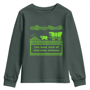 Retro 8-Bit Pixel 80s Game Over Parody Graphic Youth Sweatshirt You Have Died Of Diarrhea Lettuce
