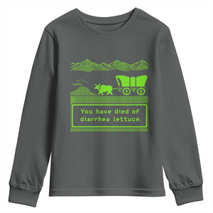 Retro 8-Bit Pixel 80s Game Over Parody Graphic Youth Sweatshirt You Have Died Of Diarrhea Lettuce