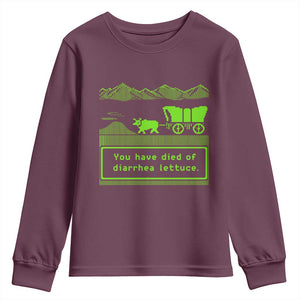 Retro 8-Bit Pixel 80s Game Over Parody Graphic Youth Sweatshirt You Have Died Of Diarrhea Lettuce