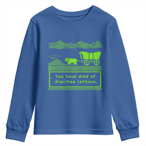 Retro 8-Bit Pixel 80s Game Over Parody Graphic Youth Sweatshirt You Have Died Of Diarrhea Lettuce