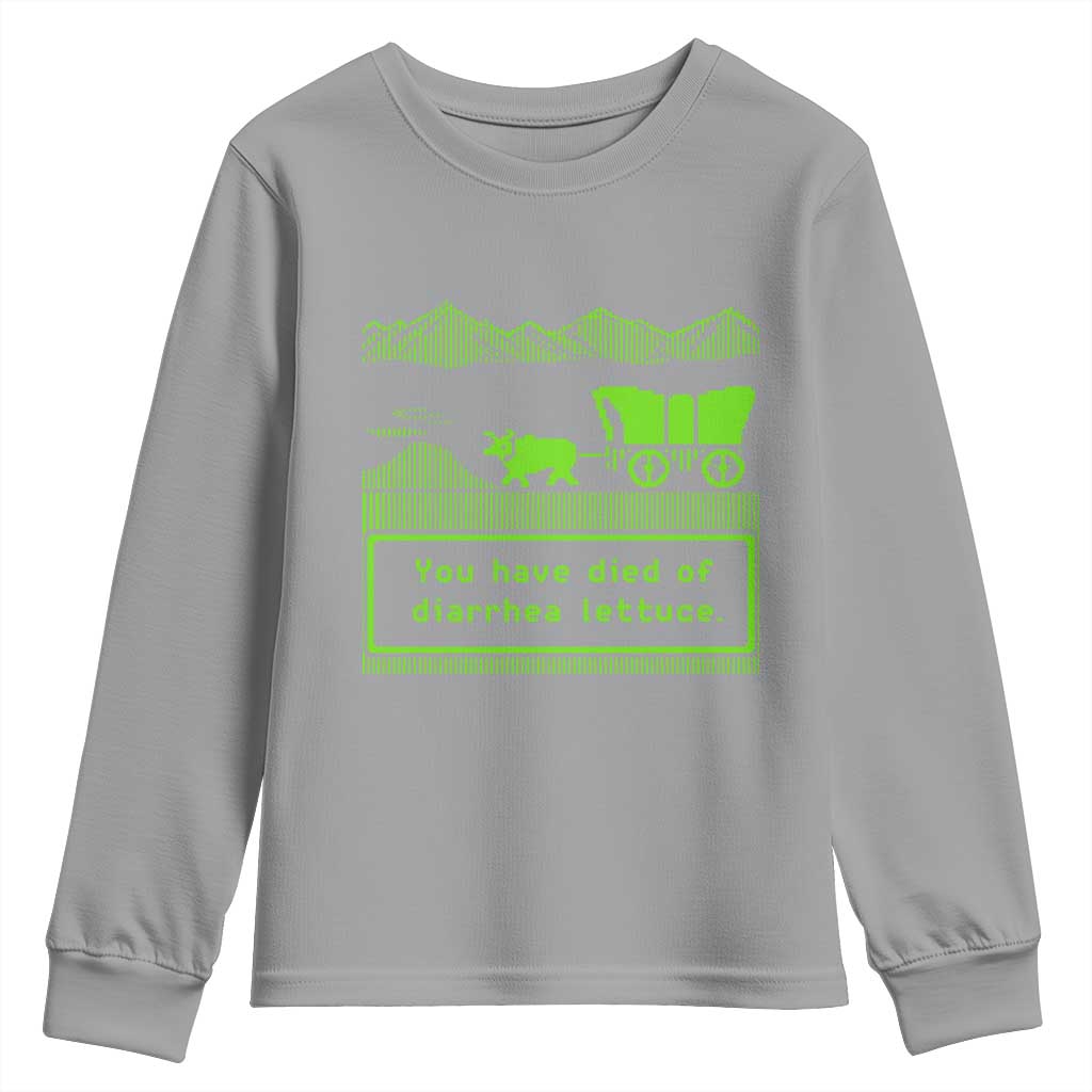 Retro 8-Bit Pixel 80s Game Over Parody Graphic Youth Sweatshirt You Have Died Of Diarrhea Lettuce