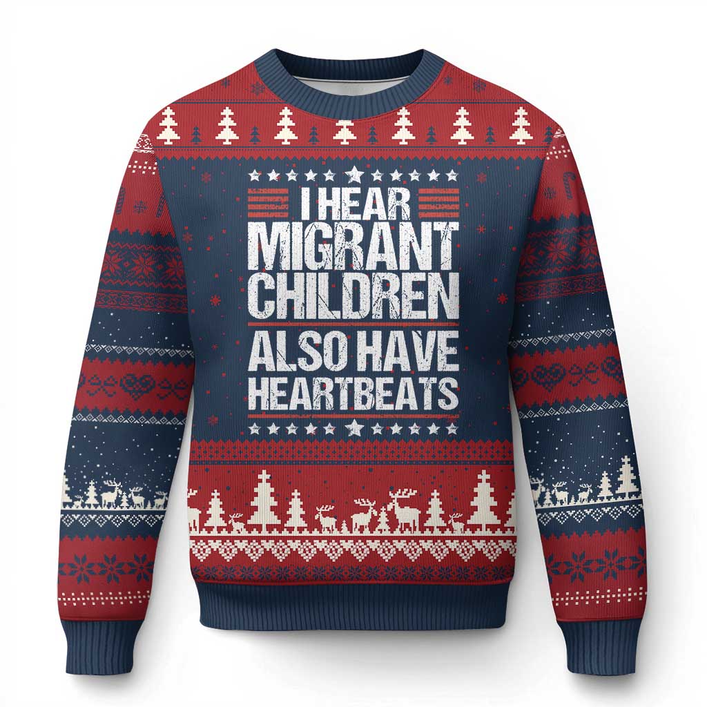 I Hear Migrant Children Also Have Heartbeats Ugly Christmas Sweater Vintage Stars Human Rights Social Justice TS02 Navy Red Print Your Wear