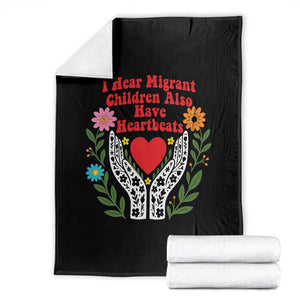 I Hear Migrant Children Also Have Heartbeats Throw Blanket Groovy Retro Floral Hands Heart Social Justice