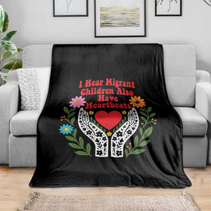 I Hear Migrant Children Also Have Heartbeats Throw Blanket Groovy Retro Floral Hands Heart Social Justice