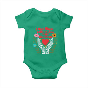 I Hear Migrant Children Also Have Heartbeats Baby Onesie Groovy Retro Floral Hands Heart Social Justice