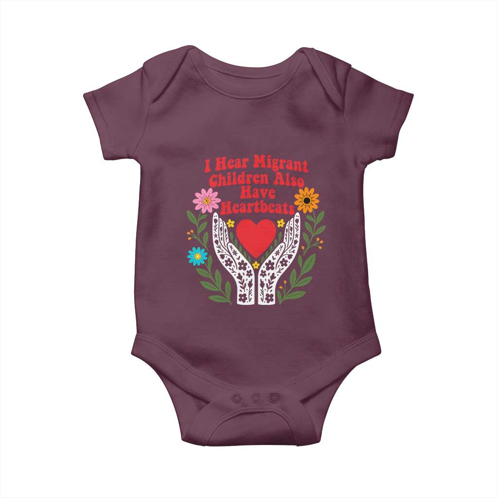 I Hear Migrant Children Also Have Heartbeats Baby Onesie Groovy Retro Floral Hands Heart Social Justice
