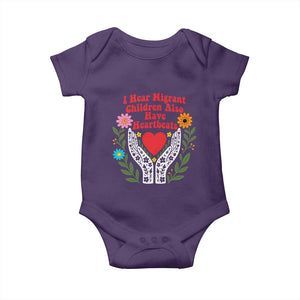 I Hear Migrant Children Also Have Heartbeats Baby Onesie Groovy Retro Floral Hands Heart Social Justice
