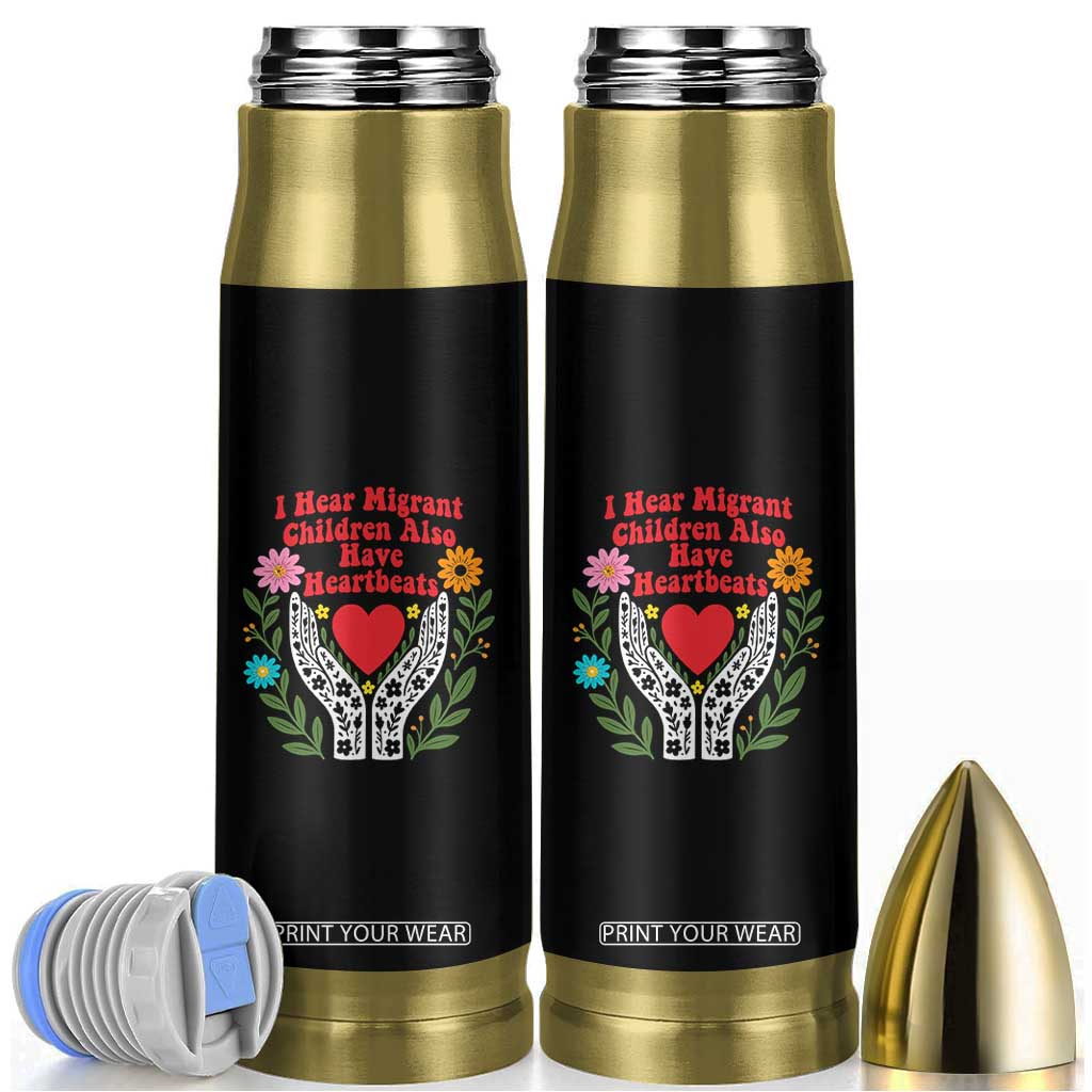 I Hear Migrant Children Also Have Heartbeats Bullet Tumbler Groovy Retro Floral Hands Heart Social Justice TS02 Black Print Your Wear