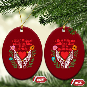 I Hear Migrant Children Also Have Heartbeats Ceramic Ornament Groovy Retro Floral Hands Heart Social Justice
