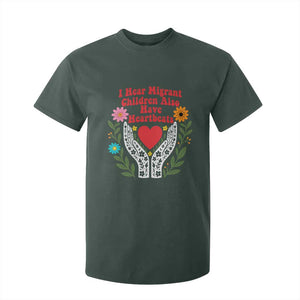 I Hear Migrant Children Also Have Heartbeats T Shirt For Kid Groovy Retro Floral Hands Heart Social Justice