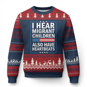 I Hear Migrant Children Also Have Heartbeats Ugly Christmas Sweater Patriotic American Flag Human Rights
