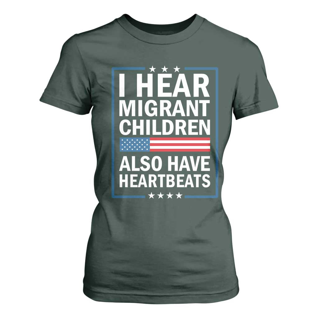 I Hear Migrant Children Also Have Heartbeats T Shirt For Women Patriotic American Flag Human Rights