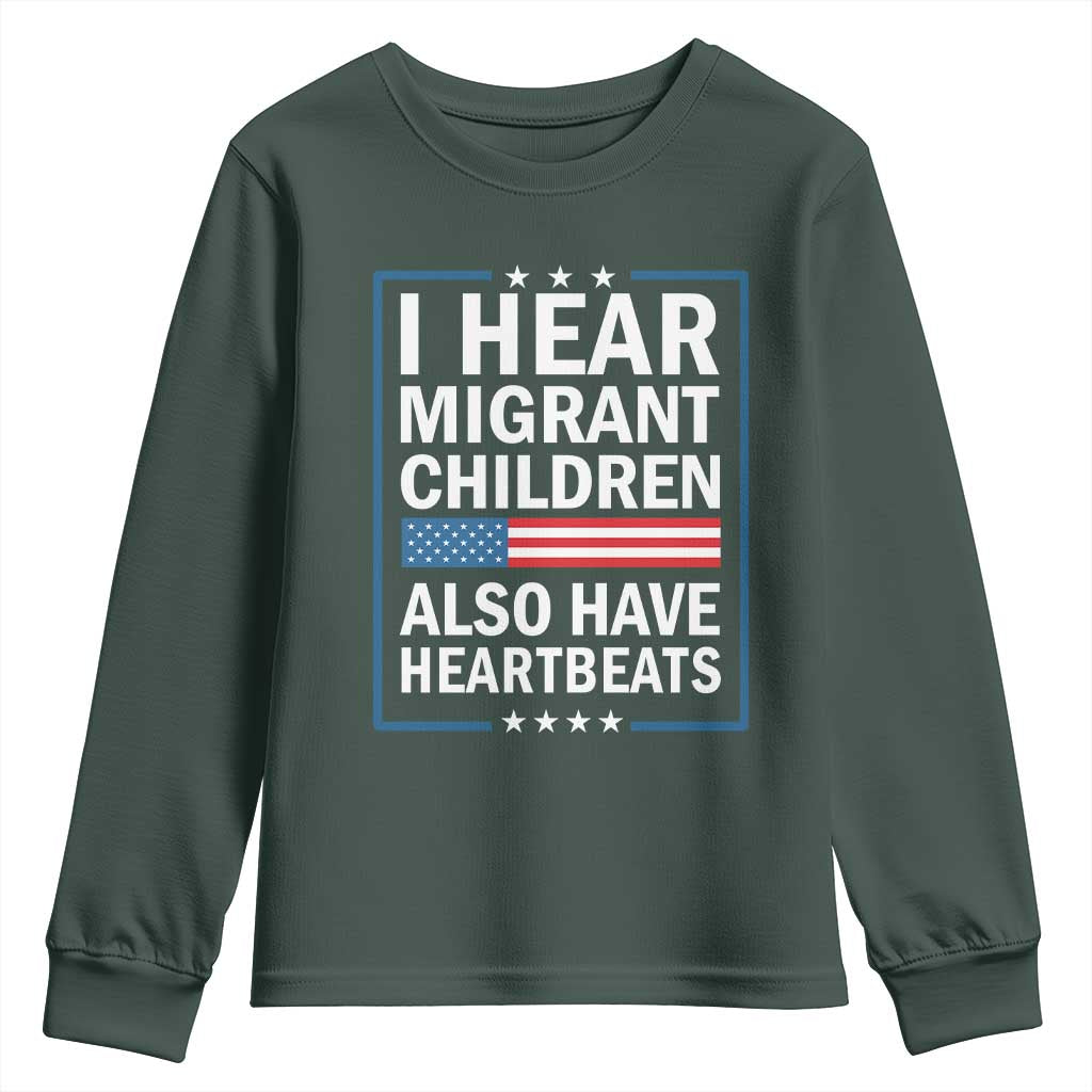 I Hear Migrant Children Also Have Heartbeats Youth Sweatshirt Patriotic American Flag Human Rights