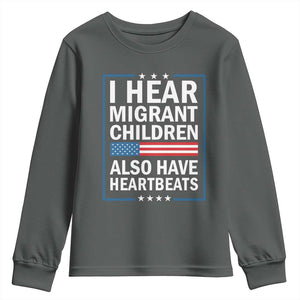 I Hear Migrant Children Also Have Heartbeats Youth Sweatshirt Patriotic American Flag Human Rights