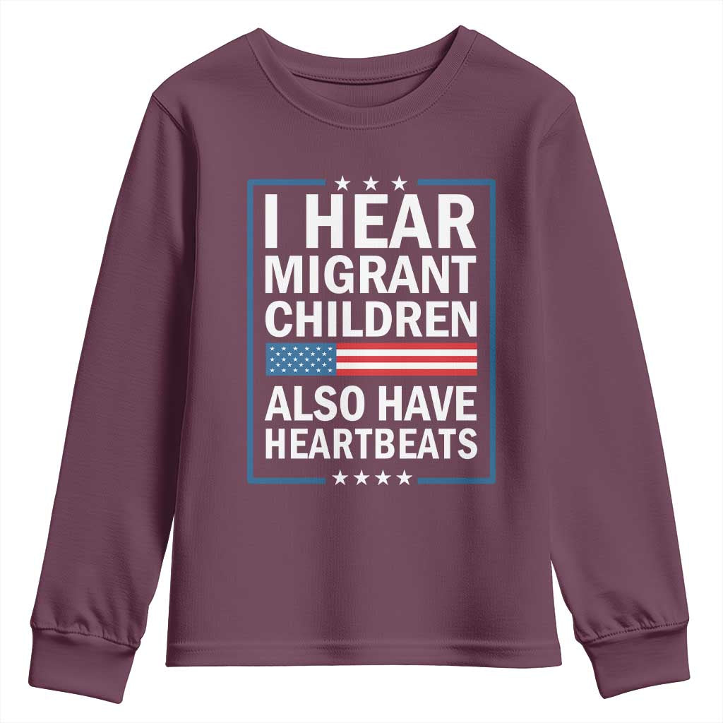 I Hear Migrant Children Also Have Heartbeats Youth Sweatshirt Patriotic American Flag Human Rights