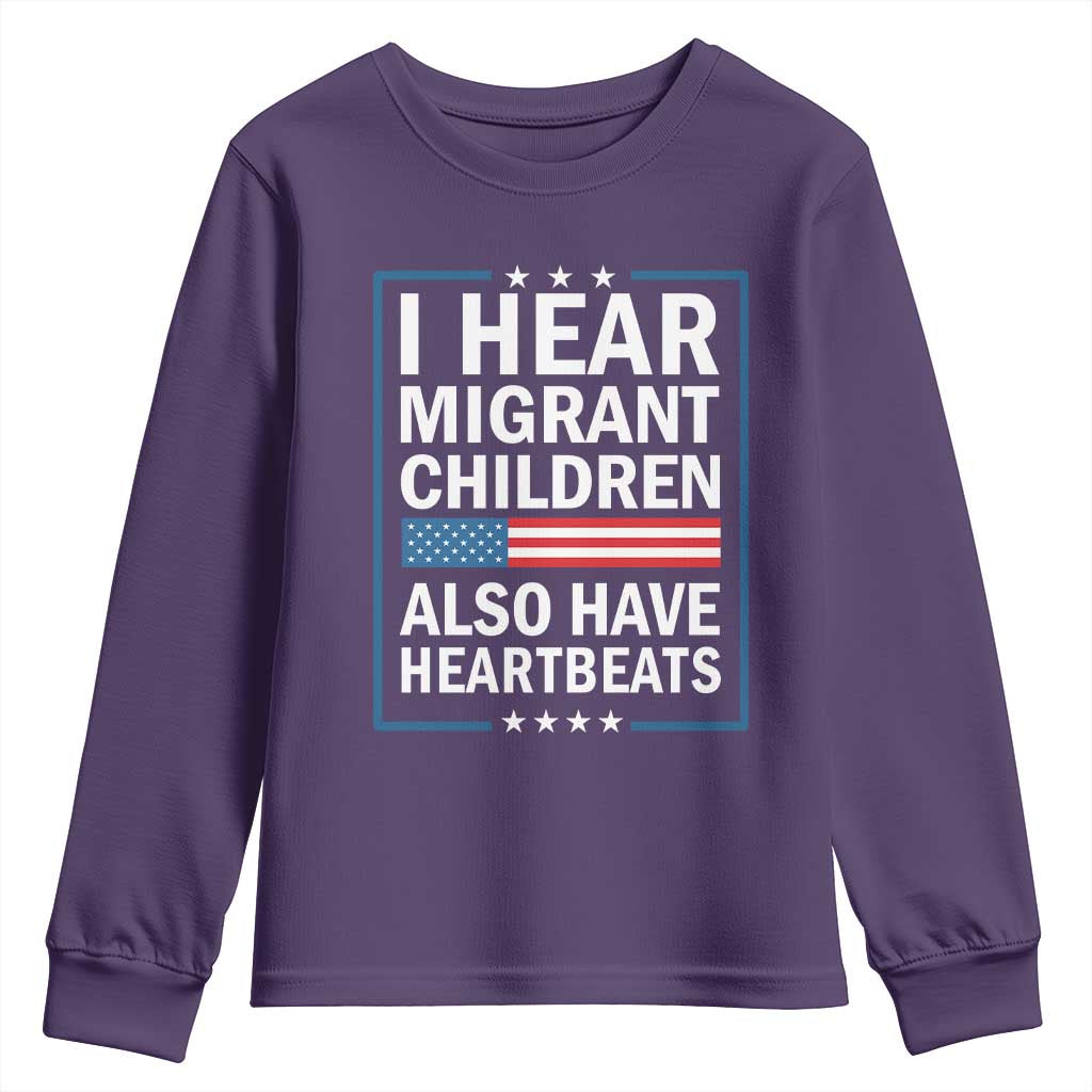 I Hear Migrant Children Also Have Heartbeats Youth Sweatshirt Patriotic American Flag Human Rights