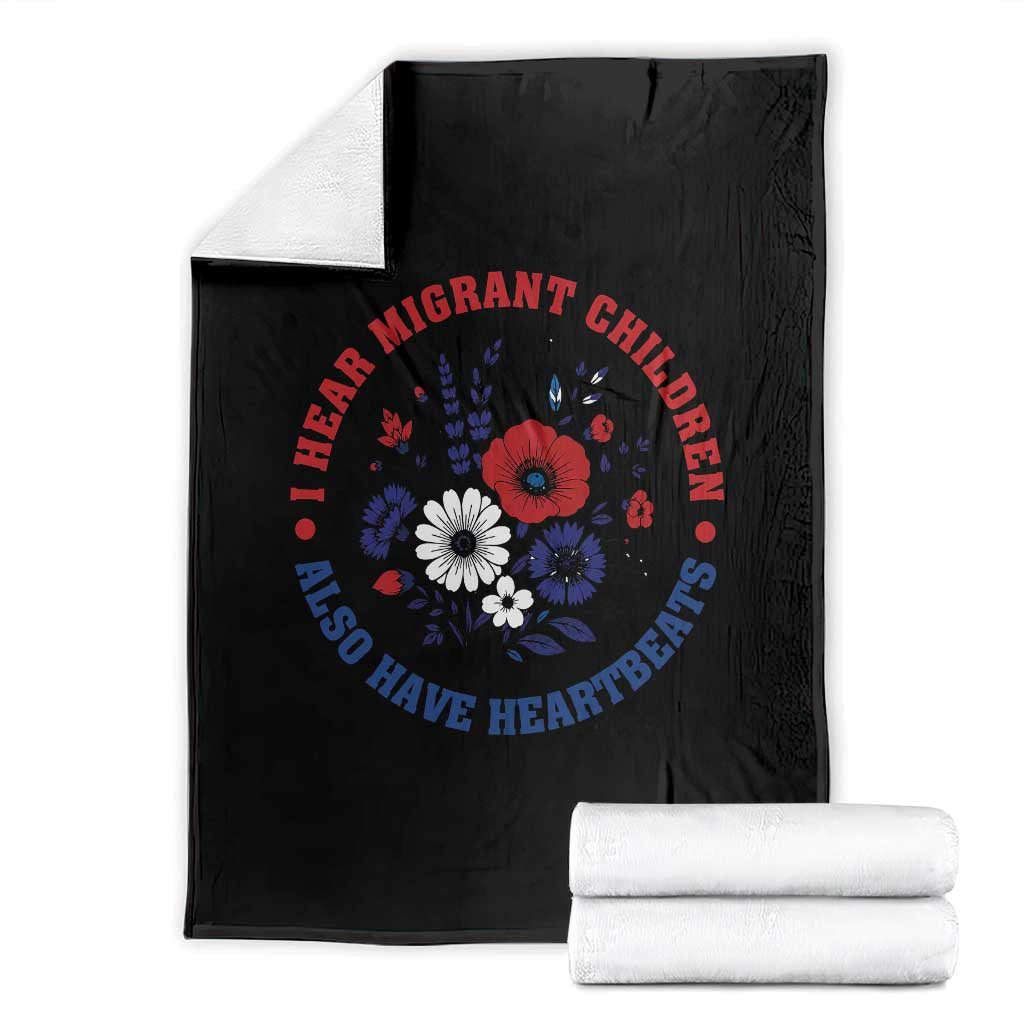 I Hear Migrant Children Also Have Heartbeats Throw Blanket Patriotic Red White Blue Floral Human Rights TS02 White Print Your Wear