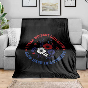 I Hear Migrant Children Also Have Heartbeats Throw Blanket Patriotic Red White Blue Floral Human Rights