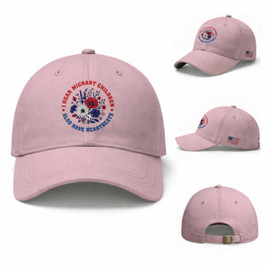 I Hear Migrant Children Also Have Heartbeats Baseball Cap Patriotic Red White Blue Floral Human Rights