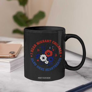 I Hear Migrant Children Also Have Heartbeats Coffee Mug Patriotic Red White Blue Floral Human Rights