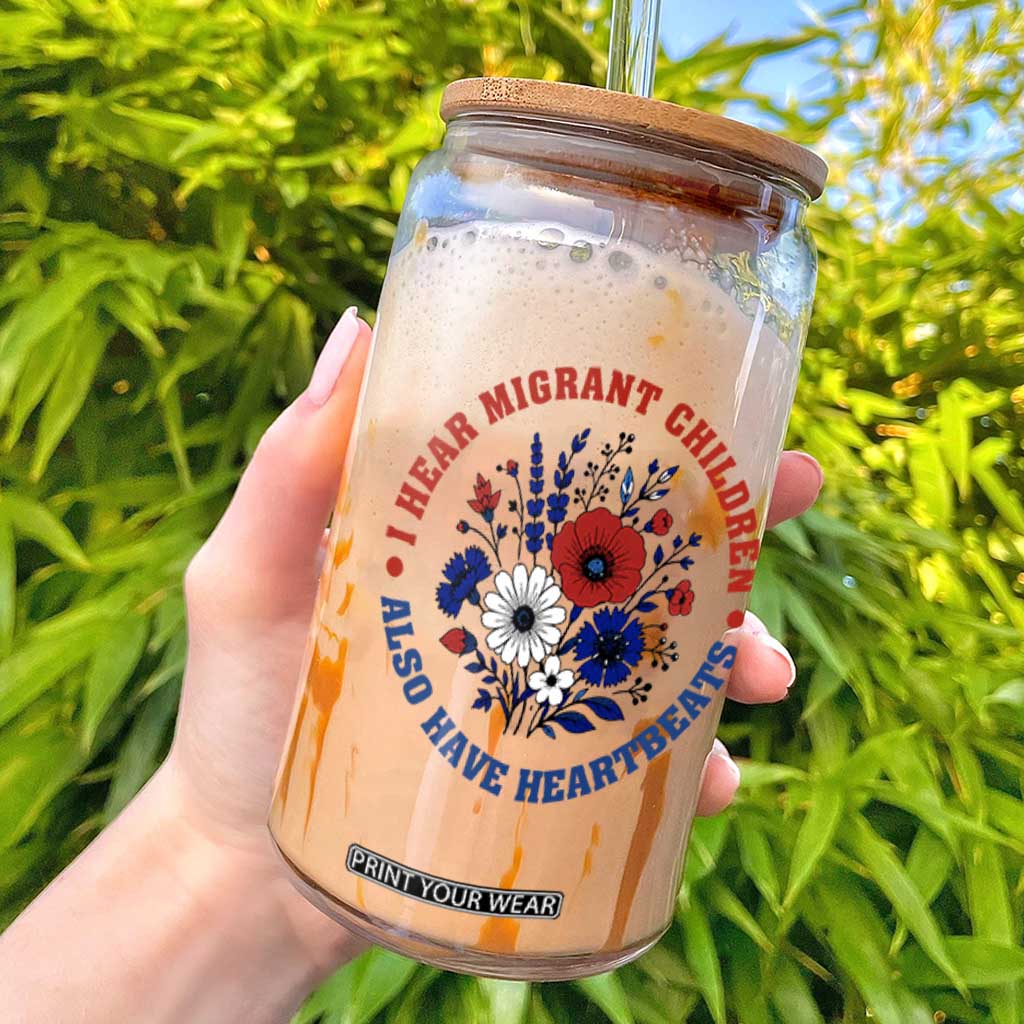 I Hear Migrant Children Also Have Heartbeats Glass Can Patriotic Red White Blue Floral Human Rights TS02 Black Print Your Wear