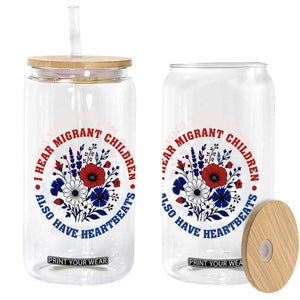I Hear Migrant Children Also Have Heartbeats Glass Can Patriotic Red White Blue Floral Human Rights