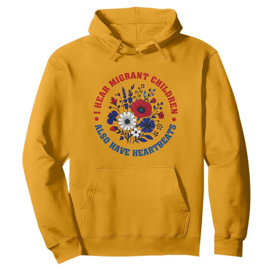 I Hear Migrant Children Also Have Heartbeats Hoodie Patriotic Red White Blue Floral Human Rights
