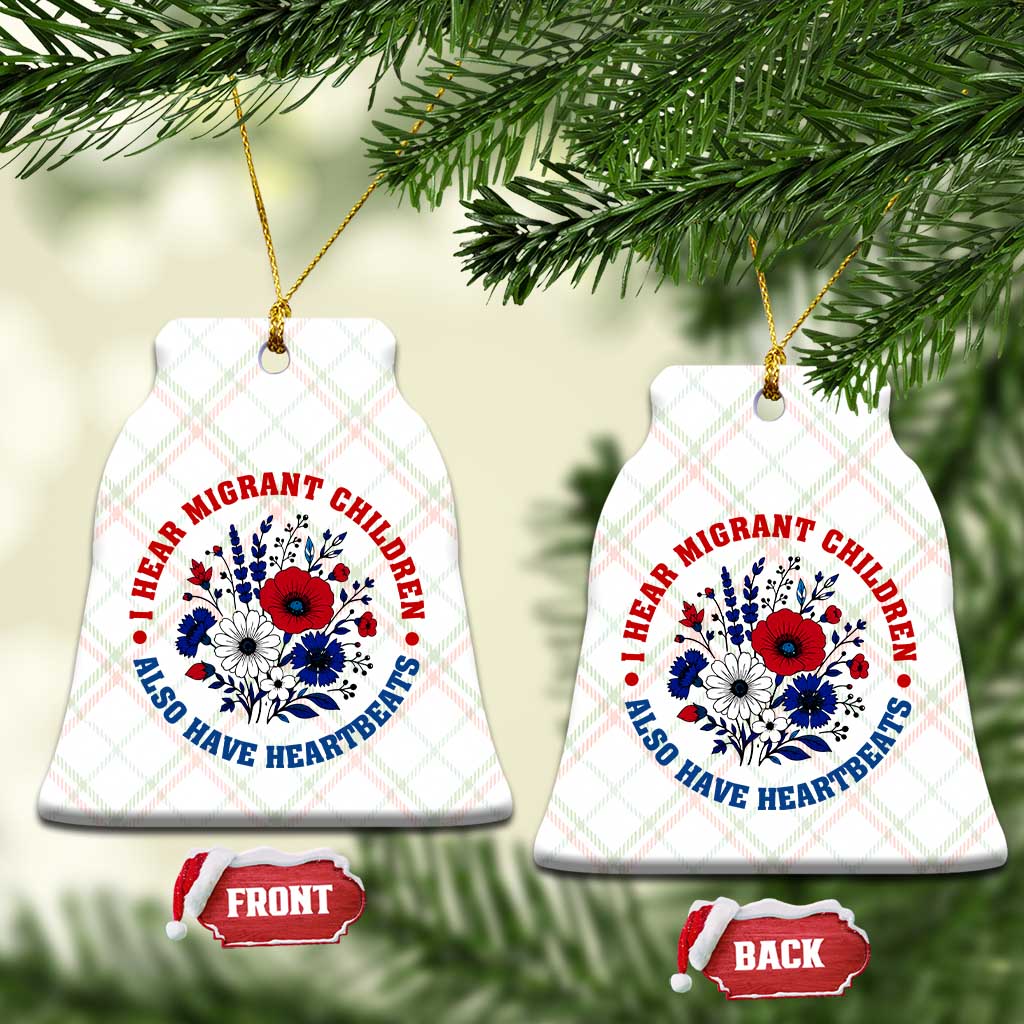 I Hear Migrant Children Also Have Heartbeats Ceramic Ornament Patriotic Red White Blue Floral Human Rights
