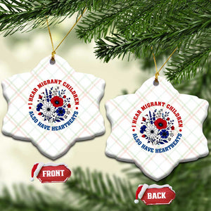 I Hear Migrant Children Also Have Heartbeats Ceramic Ornament Patriotic Red White Blue Floral Human Rights