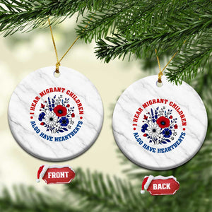 I Hear Migrant Children Also Have Heartbeats Ceramic Ornament Patriotic Red White Blue Floral Human Rights