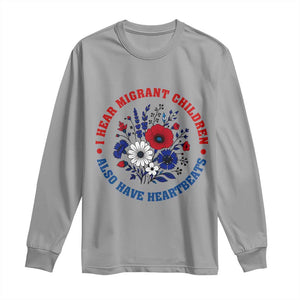 I Hear Migrant Children Also Have Heartbeats Long Sleeve Shirt Patriotic Red White Blue Floral Human Rights
