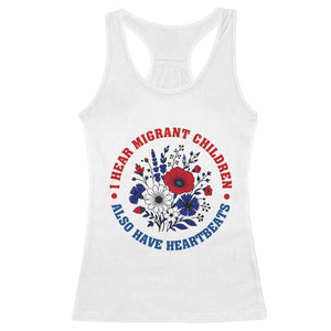 I Hear Migrant Children Also Have Heartbeats Racerback Tank Top Patriotic Red White Blue Floral Human Rights