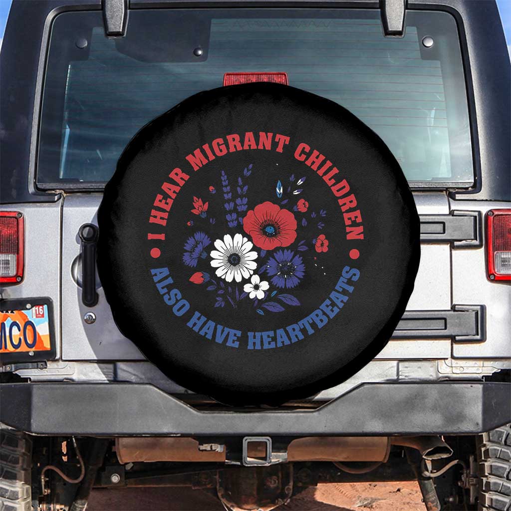 I Hear Migrant Children Also Have Heartbeats Spare Tire Cover Patriotic Red White Blue Floral Human Rights