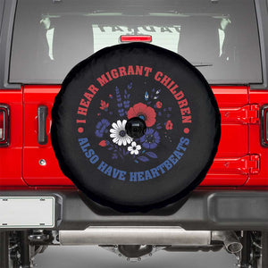 I Hear Migrant Children Also Have Heartbeats Spare Tire Cover Patriotic Red White Blue Floral Human Rights