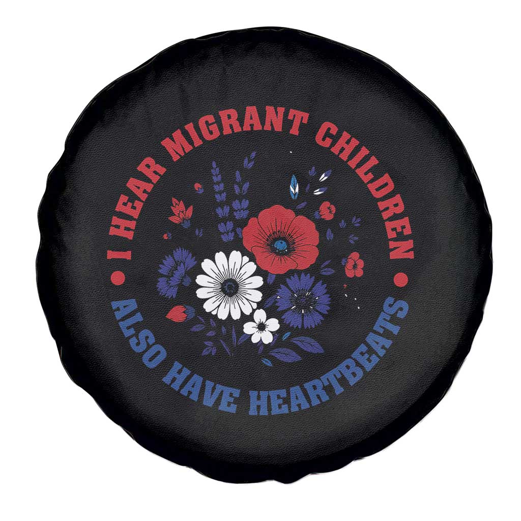 I Hear Migrant Children Also Have Heartbeats Spare Tire Cover Patriotic Red White Blue Floral Human Rights