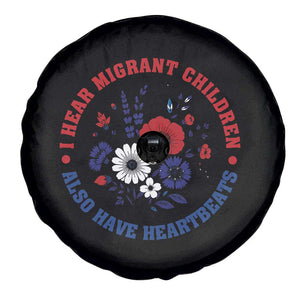 I Hear Migrant Children Also Have Heartbeats Spare Tire Cover Patriotic Red White Blue Floral Human Rights