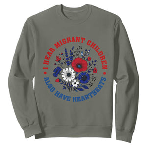 I Hear Migrant Children Also Have Heartbeats Sweatshirt Patriotic Red White Blue Floral Human Rights