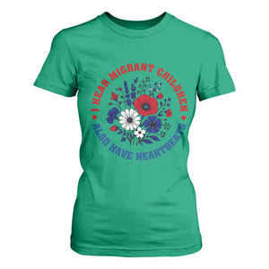 I Hear Migrant Children Also Have Heartbeats T Shirt For Women Patriotic Red White Blue Floral Human Rights