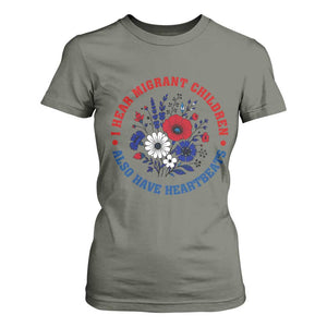 I Hear Migrant Children Also Have Heartbeats T Shirt For Women Patriotic Red White Blue Floral Human Rights