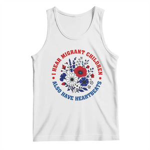 I Hear Migrant Children Also Have Heartbeats Tank Top Patriotic Red White Blue Floral Human Rights